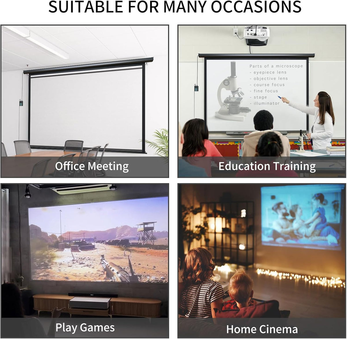Aoxun 140 Inch Pull Down Projector Screen, HD 4K 16:9 Motorized Retractable Projector Screen for Indoor and Outdoor with Remote Control, Manual Projection Screen for Home Theater or Office, Black