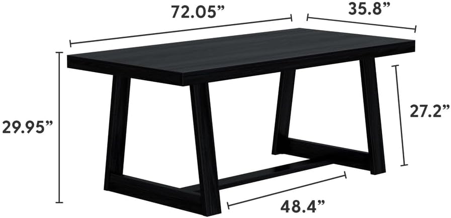 Plank+Beam 72 Inch Farmhouse Dining Table, Solid Wood Rustic Kitchen Table, Large Wooden Rectangular Dinner Table for Dining Room, Home Office, Living Room Furniture, Easy Assembly, Black Wirebrush