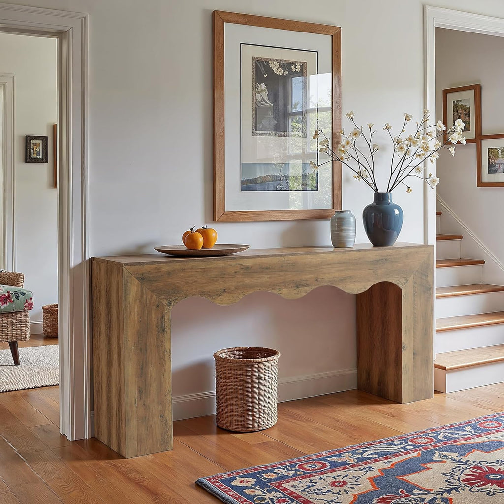 Tribesigns 63" Farmhouse Console Table, Wooden Couch Table Behind Sofa with Storage, Long Entryway Sofa Station, Narrow Console Stand with Base, Hallway Stand for Entryway, Living Room