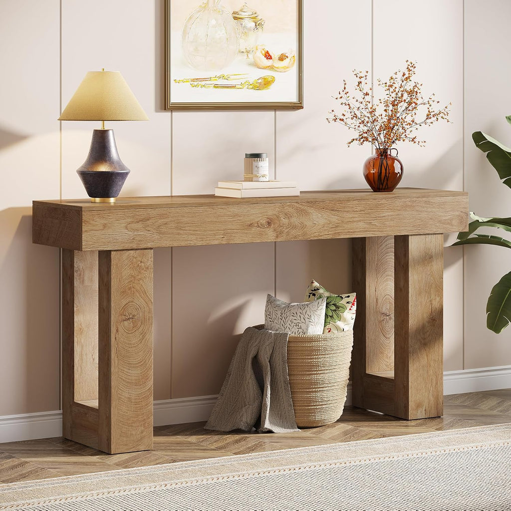Tribesigns 63-Inch Long Console Table, Wooden Rectangular Sofa Table Behind The Couch, Farmhouse Entryway Table for Entrance, Hallway, Living Room (Natural)