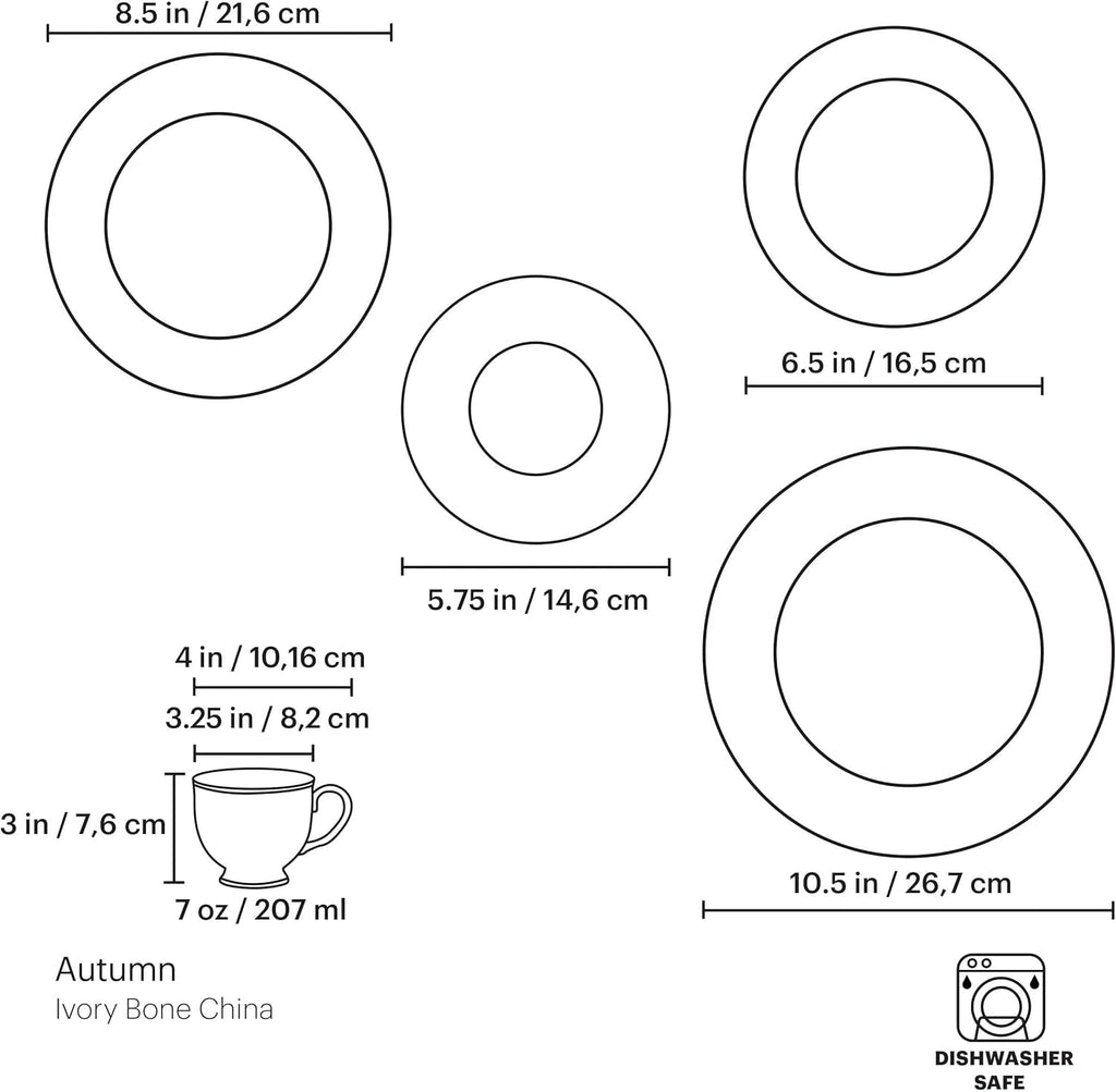 Lenox Dinnerware Set, Autumn 5-Piece Place Setting Set, Service For 1, Elegant Porcelain Dishes, Chip Resistant And Dishwasher Safe, Includes Plates Cup & Saucer, Dish Sets (Ivory, 5 Piece)