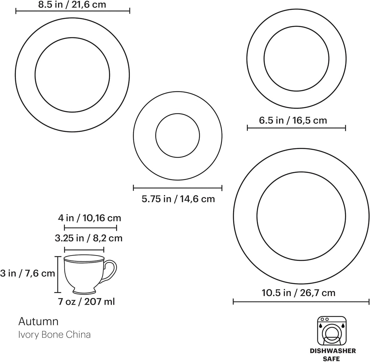 Lenox Dinnerware Set, Autumn 5-Piece Place Setting Set, Service For 1, Elegant Porcelain Dishes, Chip Resistant And Dishwasher Safe, Includes Plates Cup & Saucer, Dish Sets (Ivory, 5 Piece)
