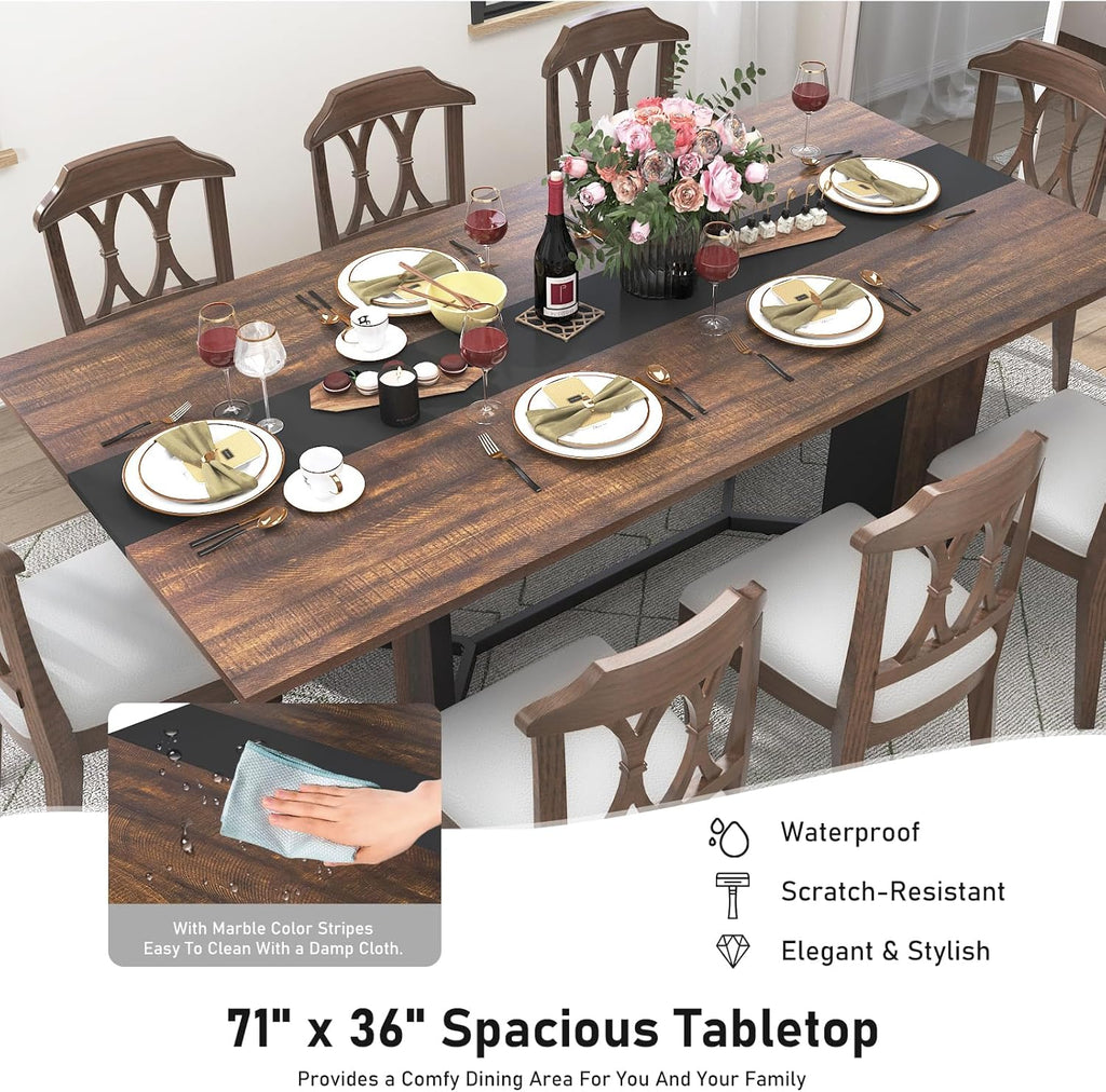 Hlivelood 70Inch Large Dining Table for 4 6 People,Wooden Rectangular Kitchen Table W/Waterproof Tabletop,Large Rectangle Furniture W/Adjustable Legs,Brown Dinner Table for Kitchen Dining Room(71IN)