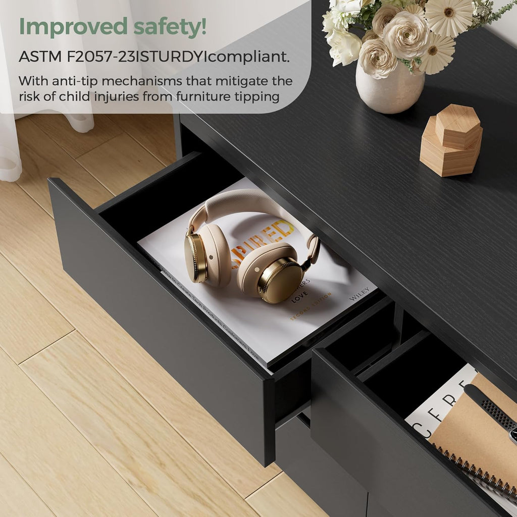 Jocoevol Modern Pink 9 Drawer Dresser for Bedroom, Simply Chest of Drawers, Wood Storage Dresser with Deep Drawers for Living Room Hallway Entryway (Black)