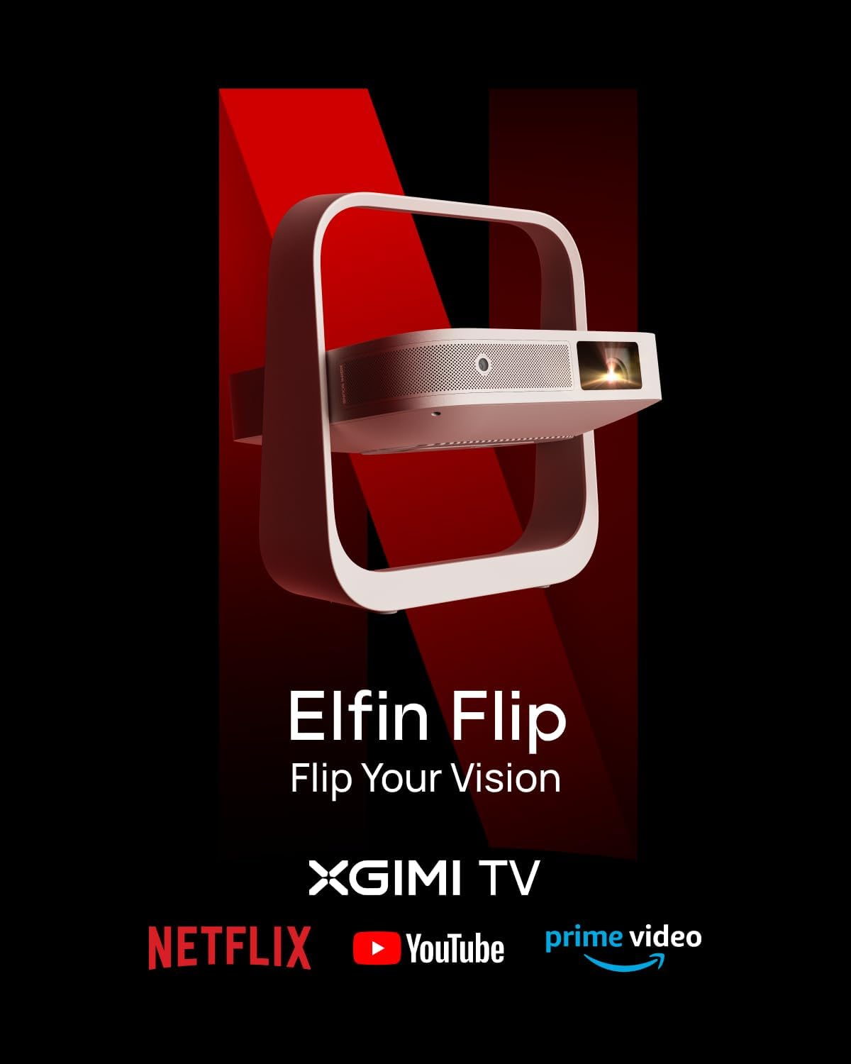 XGIMI Elfin Flip Portable Projector, 1080P Resolution Outdoor Projector, Licensed Netflix, Build-in Adjustable Stand, Lightweight and Compact Design, 400 ISO Lumens, Screen Adaption