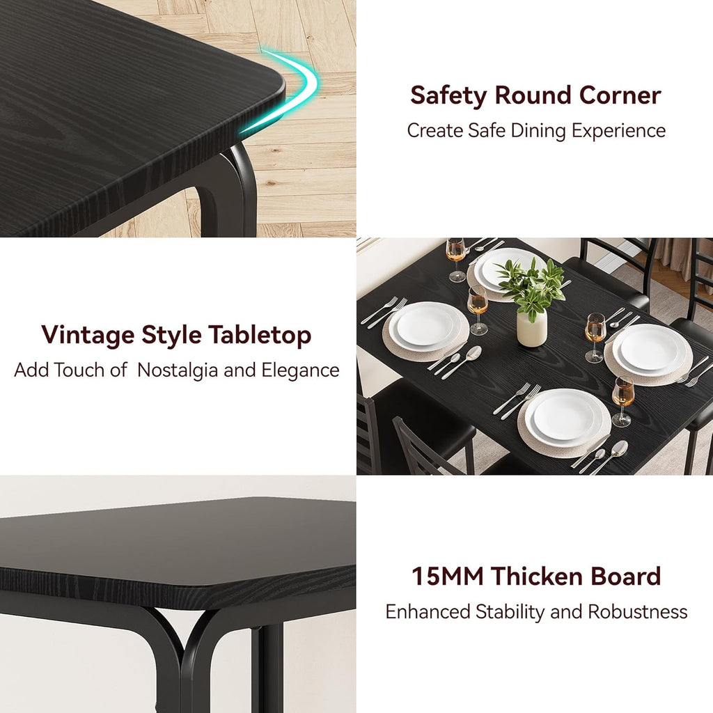 5-Piece Dining Table Set with 4 Chairs, MDF & Metal Construction, Upholstered Seat Dining Set for Small Space, Apartment, Kitchen