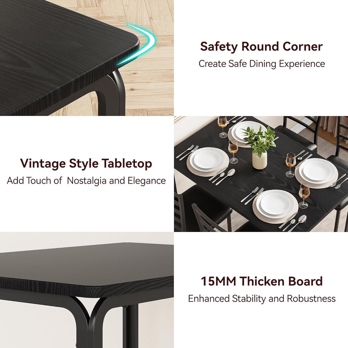 5-Piece Dining Table Set with 4 Chairs, MDF & Metal Construction, Upholstered Seat Dining Set for Small Space, Apartment, Kitchen