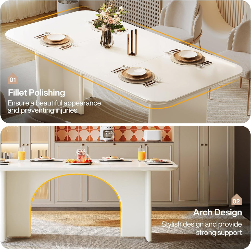Tribesigns Modern White Dining Table for 4-6 People, 63" Large Rectangle Kitchen Table with Arch Design Legs, Dinner Table Kitchen & Dining Room Furniture