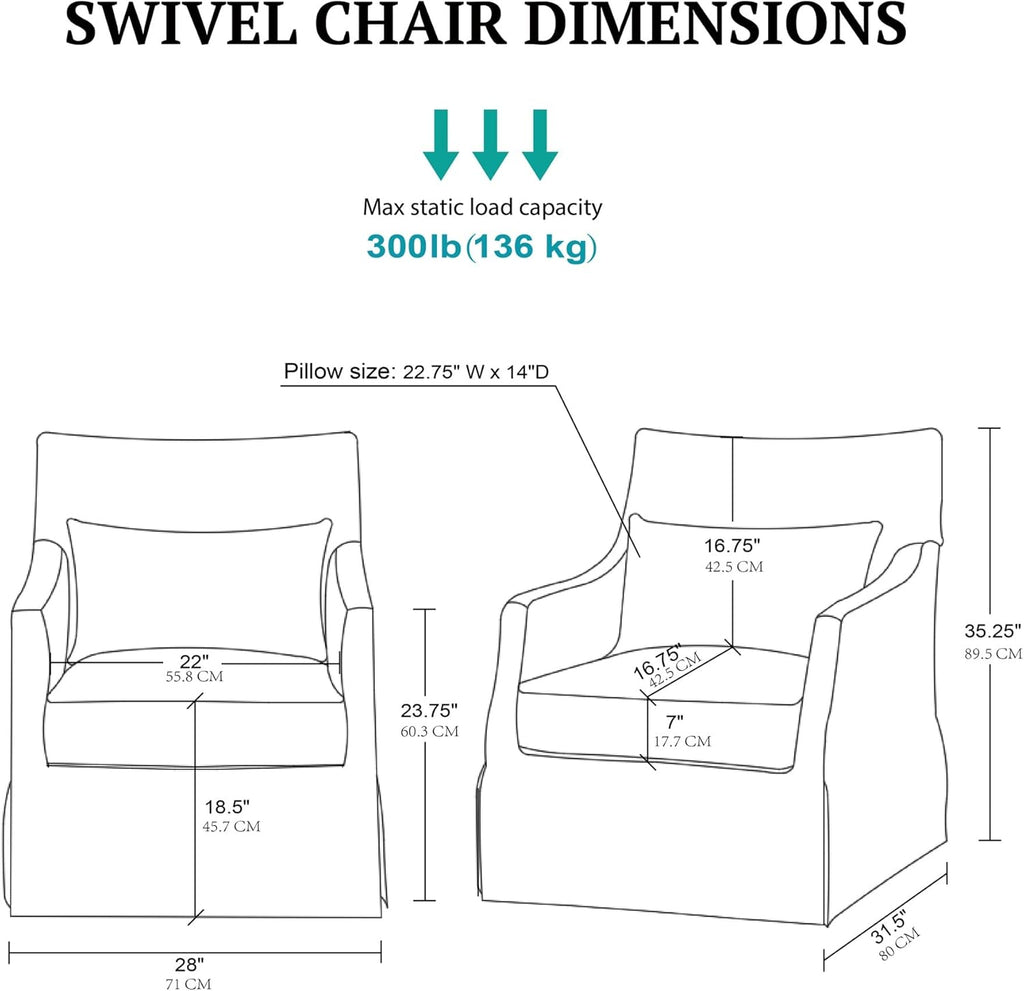 Martha Stewart London Swivel Chair - Solid Wood & Plywood, Skirted Metal Base Accent Armchair, Lumbar Pillow -Modern Classic Family Room Sofa Furniture Bedroom Lounge, 28"X31.5"X35.25", Light Blue