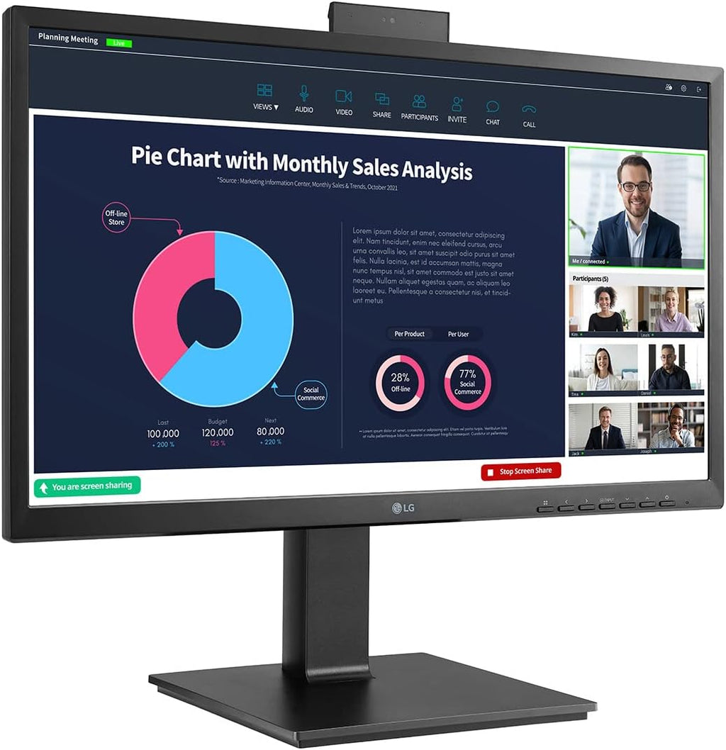 LG Electronics LG 24BP75CP-B 24 Inch Professional PC Screen - IPS Panel FHD (1920x1080), 5ms GtG 75Hz, Stand with Multiple Settings, Speakers, Webcam (2MP) and Built-in Microphone, USB-C (65W)