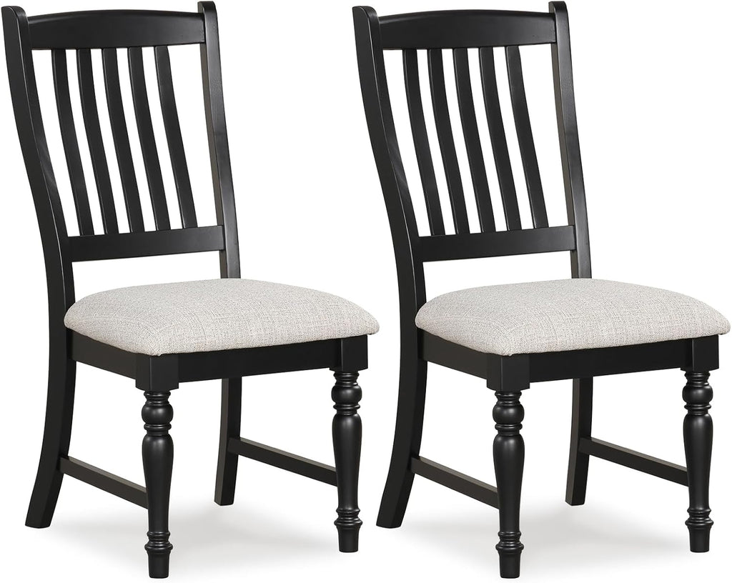 Giantex Wood Dining Chairs Set of 2, Farmhouse Black Kitchen Chair with Solid Wood Frame, Max Load 355 Lbs, Armless Upholstered Dining Side Chairs with Cushion Seat, Slat Back Dining Room Chairs