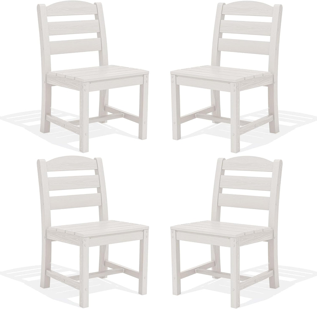 SERWALL Outdoor Armless Dining Chairs Set of 4, All-Weather HDPE Patio Chair with 19.7" Widened Seat, for Backyard, Garden, White