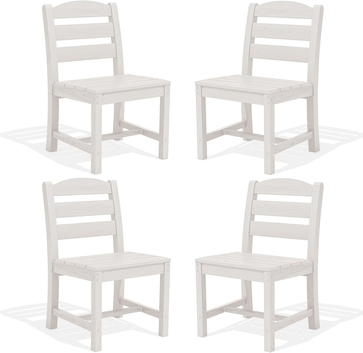 SERWALL Outdoor Armless Dining Chairs Set of 4, All-Weather HDPE Patio Chair with 19.7" Widened Seat, for Backyard, Garden, White
