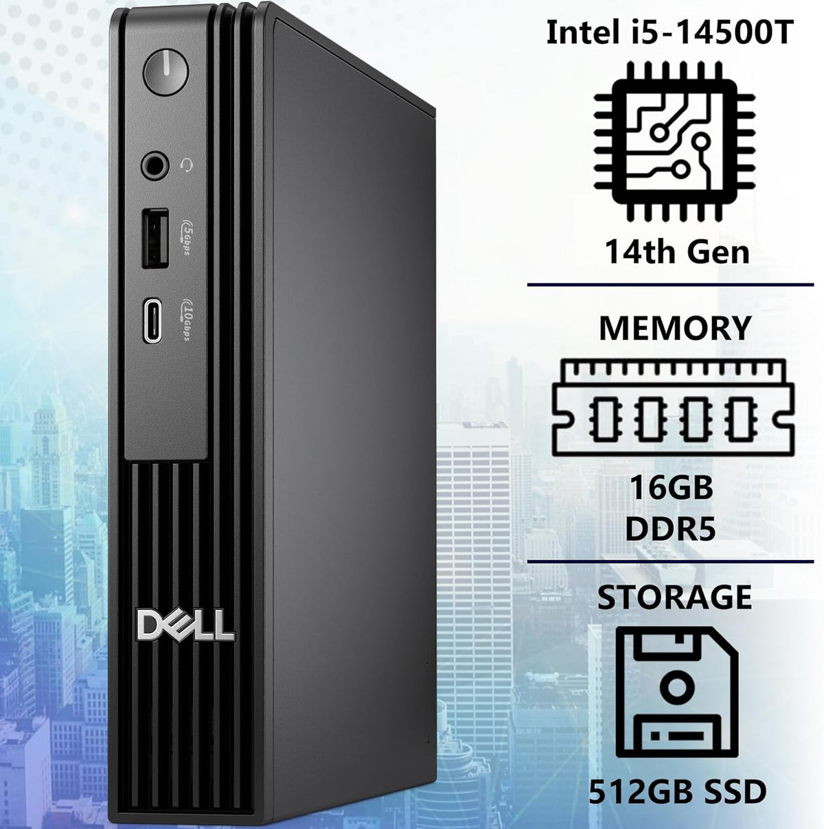 Dell Pro Micro(Next-gen OptiPlex 7000 MFF) Intel i5-14500T, 16GB DDR5 RAM, 512GB SSD, WiFi 6E + BT, RJ-45, DisplayPort, Wired KB & Mouse, 3 YR WTY, W11P, Business Desktop