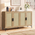 Luoxiao Sideboard Buffet Cabinet with Storage 48" Rattan Coffee Bar Boho Console Table with Adjustable Shelves & 4 Doors, Modern Credenza for Kitchen, Living Room, Entryway, Dining Room, Wood