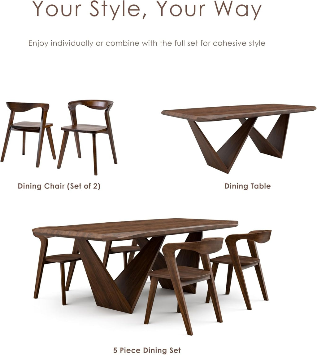 Furniture of America Nazaen III Mid-Century Modern Wood 21.5-inch Side Chairs with Rounded Backrest and Semi-Handmade for Home Kitchen, Dining Room, Rich Walnut (Set of 2)