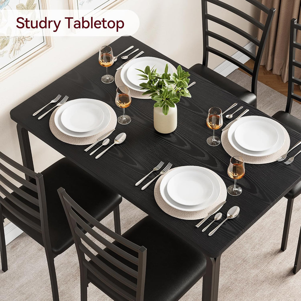 5-Piece Dining Table Set with 4 Chairs, MDF & Metal Construction, Upholstered Seat Dining Set for Small Space, Apartment, Kitchen