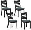 Giantex Wooden Dining Chairs Set of 4, Upholstered Black Kitchen Chair w/Rubber Wood Frame, Curved Slatted Backrest & Wide Padded Seat, Modern Dining Room Chairs for Living Room, Restaurant