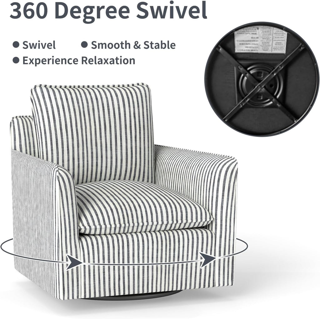 INZOY Swivel Accent Chair Set of 2, Upholstered Square Chair, Swivel Barrel Reading Chair with Thick Padded Backrest Cushion for Living Room Bedroom Small Space, Blue Stripe