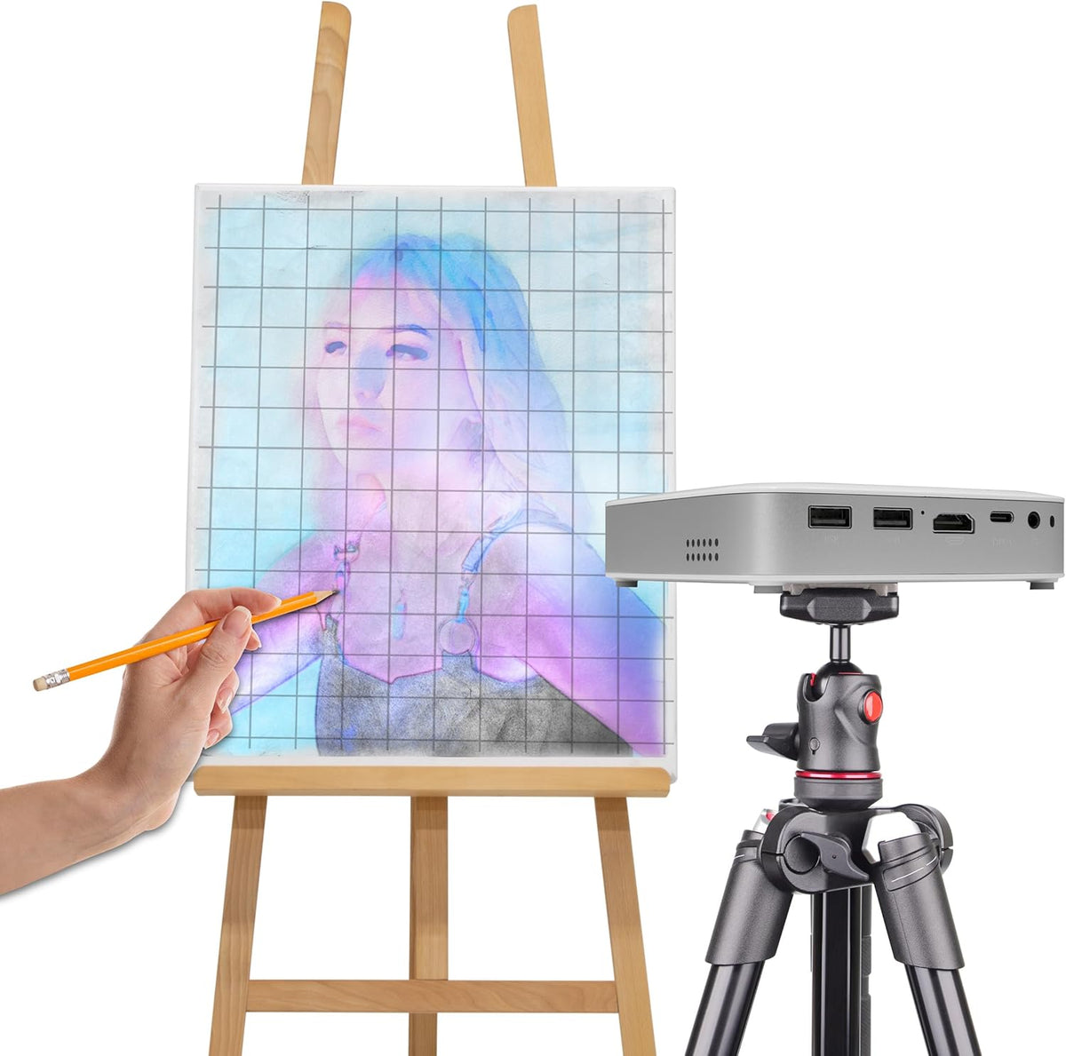 Artograph Smart HD Digital Art Projector with Focus Grid, Remote, Wi Fi and Case, Flare 500, White – Portable Mini Projector Screen System for Artists