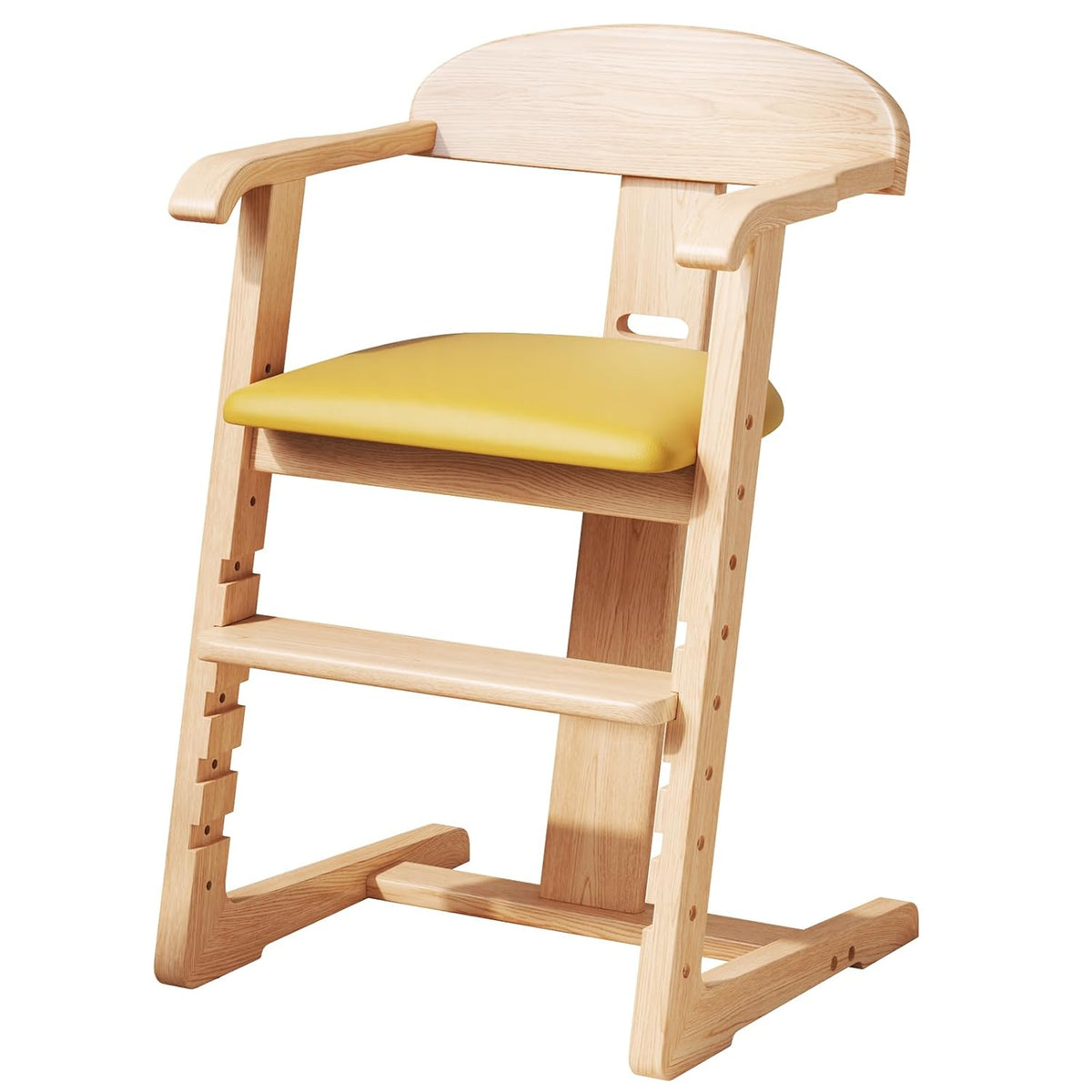 DOMGMUWUJEE Solid Wood Toddler Dining Chair - Adjustable Height Easy to Clean Toddler high Chair - Kids high Chair from 3 Years to 200 Lb, Grow with Child (Natural Yellow)