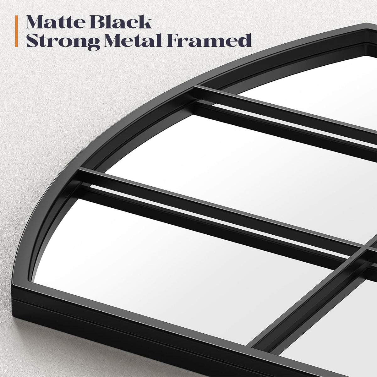 Arched Window Mirror, 24" x 48" Black Window Mirrors for Wall, Tall Farmhouse Grid Mirror for Living Room Bedroom Dining Room Fireplace Hallway Mantle Entryway