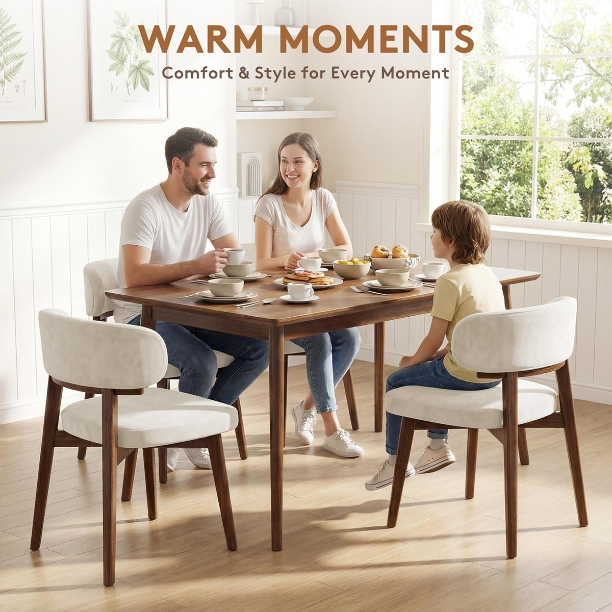 Dining Chairs Set of 2, Modern Upholstered Dining Chairs, Wooden Kitchen Chairs for Dining Room with Ergonomic Curved Backrest