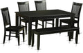 East West Furniture DUWE6-BLK-W 6 Piece Dining Set Contains a Rectangle Dining Room Table and 4 Kitchen Chairs with a Bench, 36x60 Inch, Black