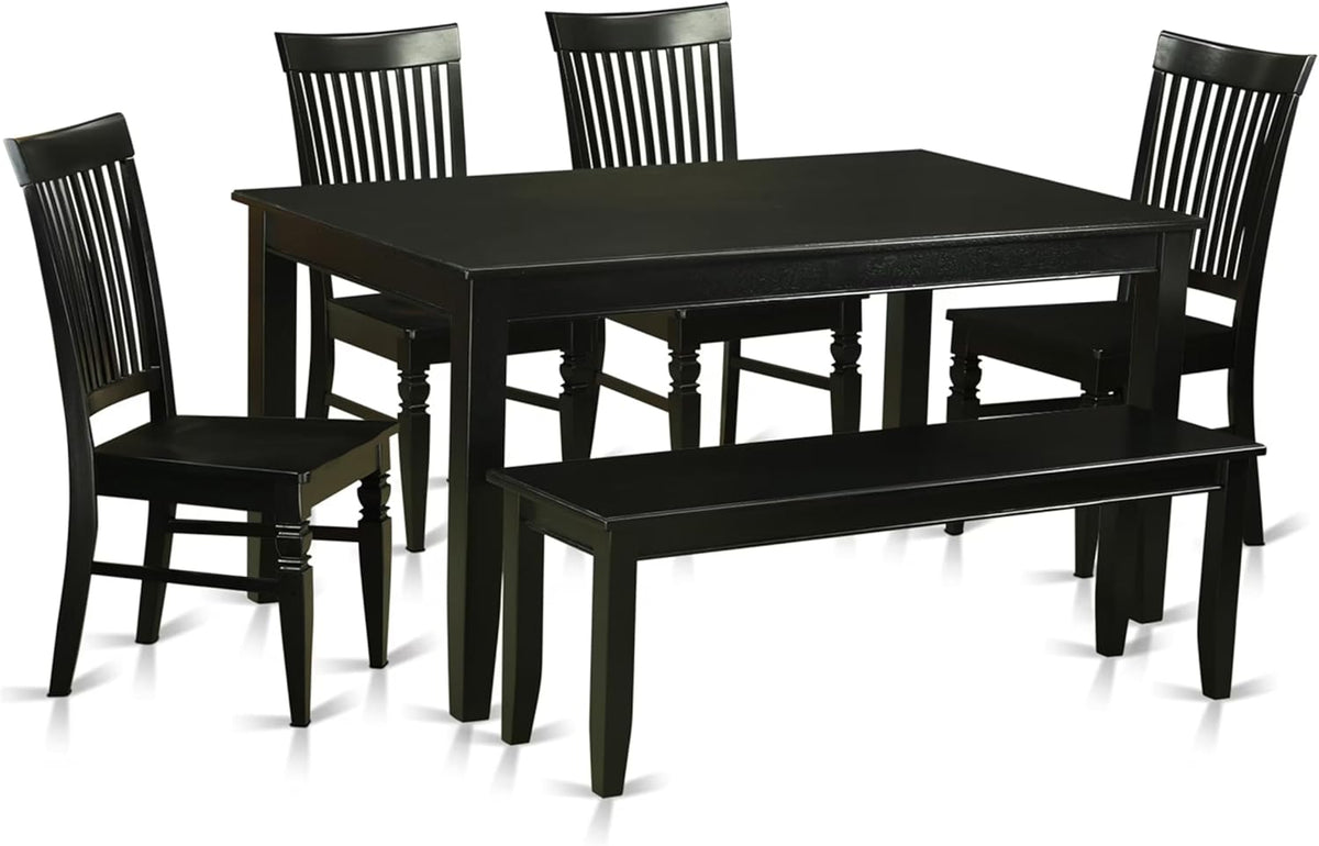 East West Furniture DUWE6-BLK-W 6 Piece Dining Set Contains a Rectangle Dining Room Table and 4 Kitchen Chairs with a Bench, 36x60 Inch, Black