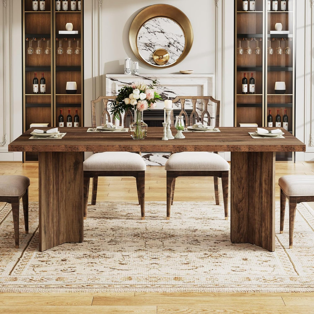 Tribesigns 63-inch Dining Table for 4-6, Farmhouse Kitchen Table with Large Tabletop, Rectangular Dinner Eating Table for Dining Room, Living Room, Kitchen, Dark Brown