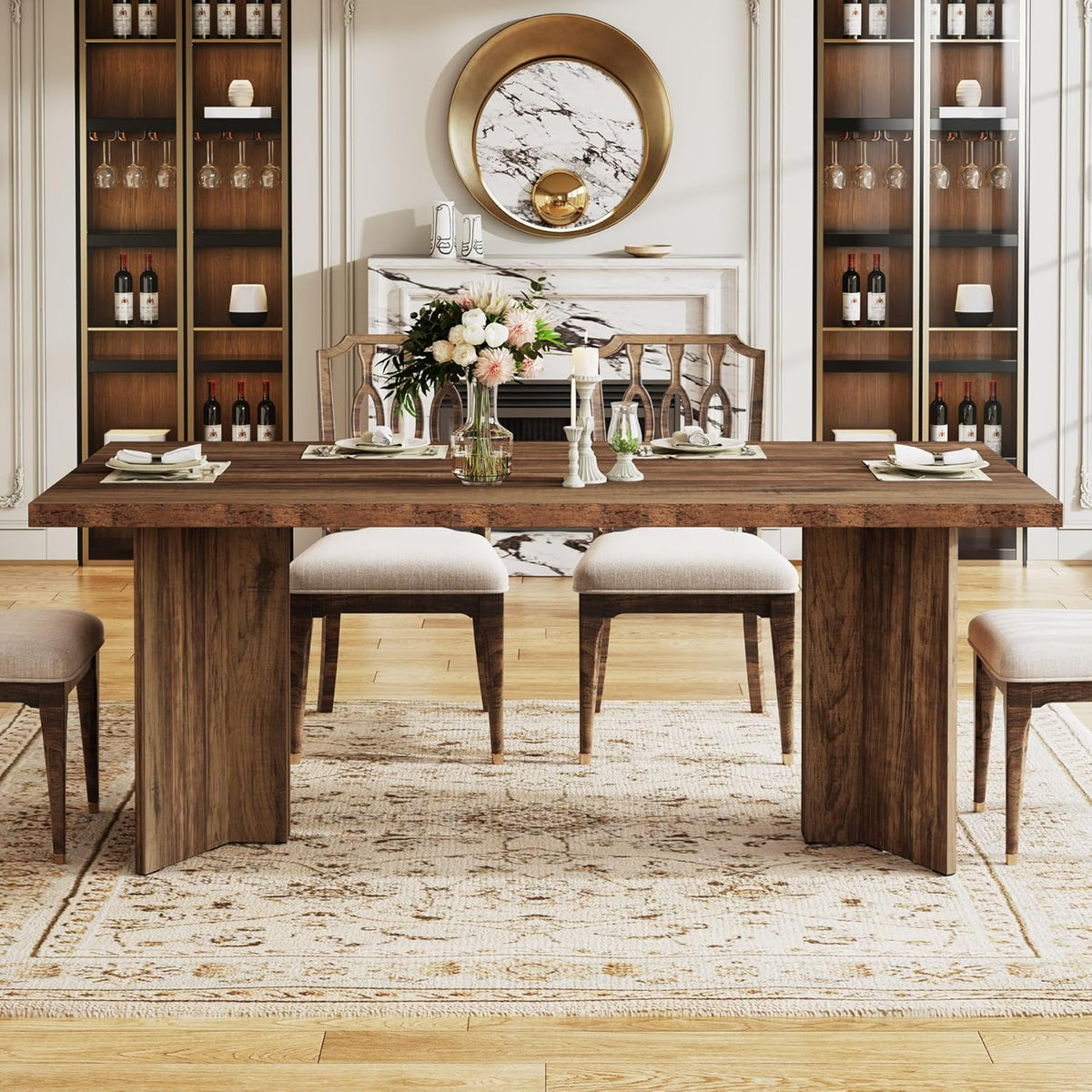 Tribesigns 63-inch Dining Table for 4-6, Farmhouse Kitchen Table with Large Tabletop, Rectangular Dinner Eating Table for Dining Room, Living Room, Kitchen, Dark Brown