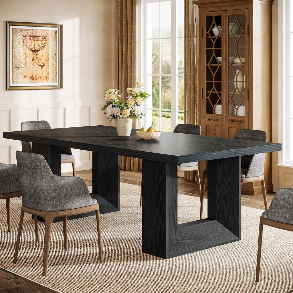 Tribesigns Farmhouse Dining Table, 63-Inch Rectangular Kitchen Table with Strong Geometric Frame for Kitchen & Dining & Living Room (Black)