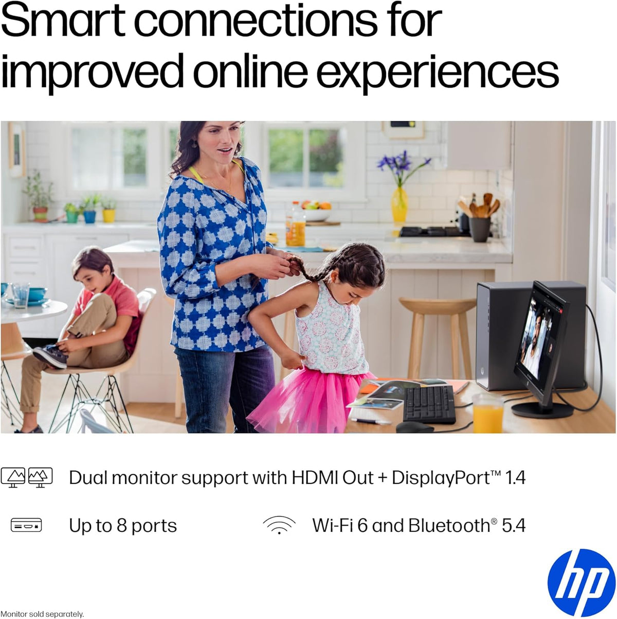 HP OmniDesk Desktop PC, Intel Core i3-14100, 8 GB RAM, 512 GB SSD, Intel UHD Graphics 730, Windows 11 Home, Microsoft Copilot, Meteor Silver, M02-0010 (2025)