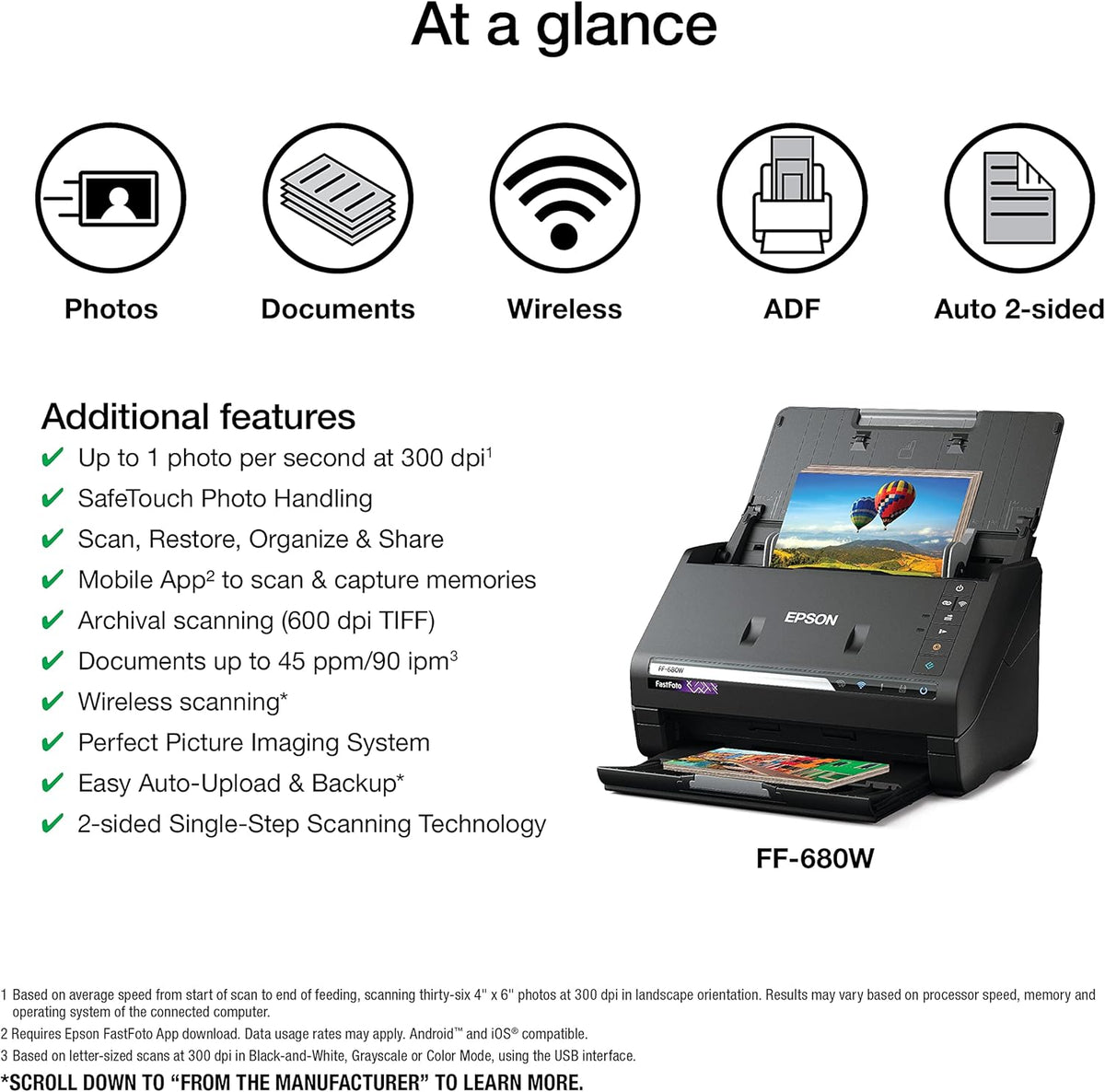 Epson FastFoto FF-680W Wireless High-Speed Photo and Document Scanning System, Black