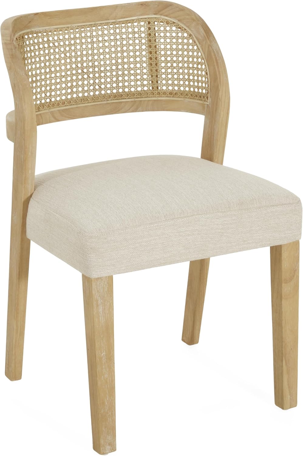 Christopher Knight Home Selwyn Dining Chairs Set of 2, Modern Dining Chair with Fabric Upholstery and Curved Back, Rubberwood Frame Kitchen Chairs with Cane Webbing, Accent Chairs, Beige+Natural