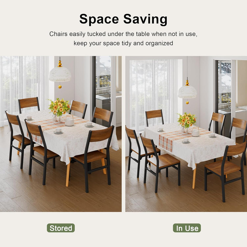 Feonase Dining Chairs Set of 6, Modern Kitchen Chairs with Ergonomic Backrest, MDF Board and Metal Legs, Dinner Chairs for Dining Room, Kitchen and Living Room, Walnut