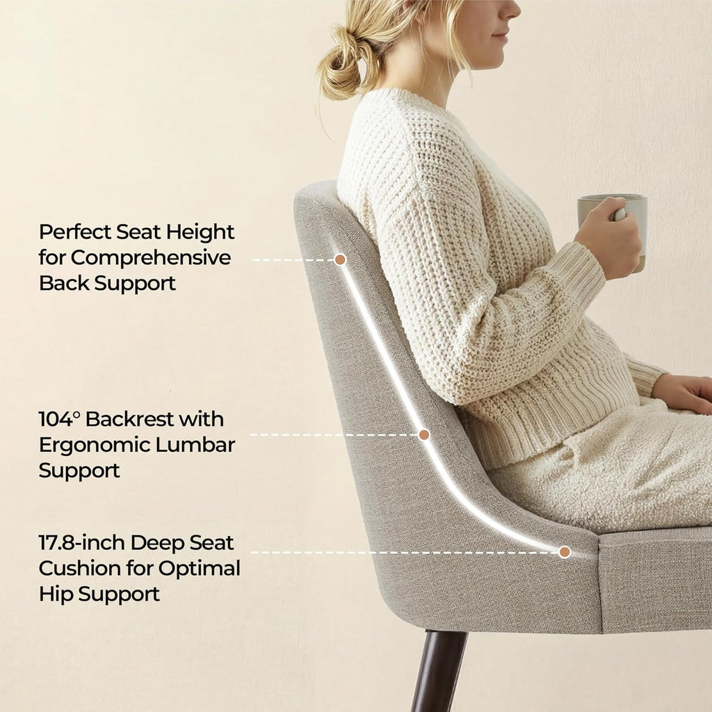 CHITA Mid-Century Modern Dining Chair, Upholstered Fabric Accent Chair for Dining Room, Set of 2, Flax Beige in Fabric