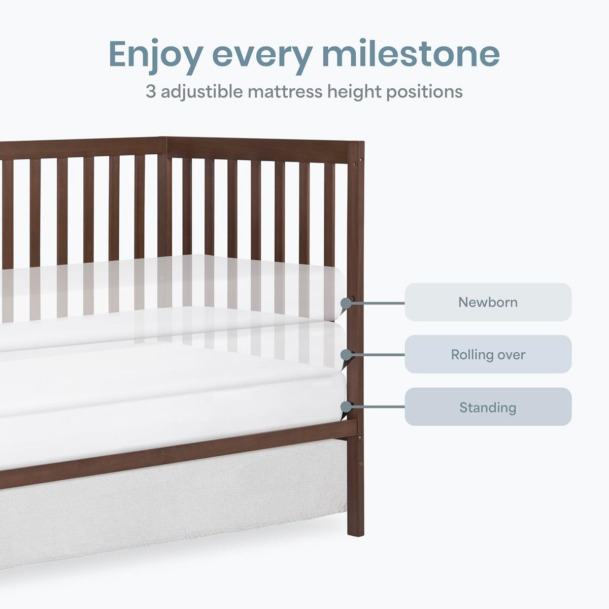Dream On Me Synergy 5 in 1 Convertible Crib in Smokey Oak, Greenguard Gold and JPMA Certified, Converts from A Baby Crib to A Toddler Bed, A Daybed and Full-Size Bed
