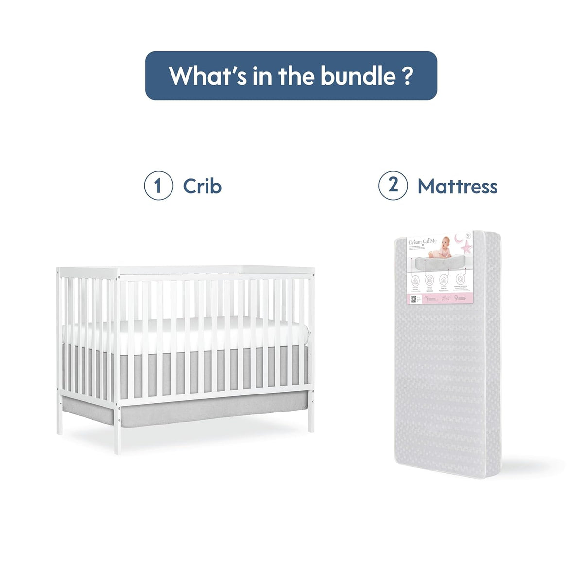 Bundle of Dream On Me Synergy 5-in-1 Convertible Crib & Honeycomb Orthopedic Full Size Crib Mattress, Greenguard Gold Certified, Adjustable Height, Firm Fiber Support, Waterproof Cover