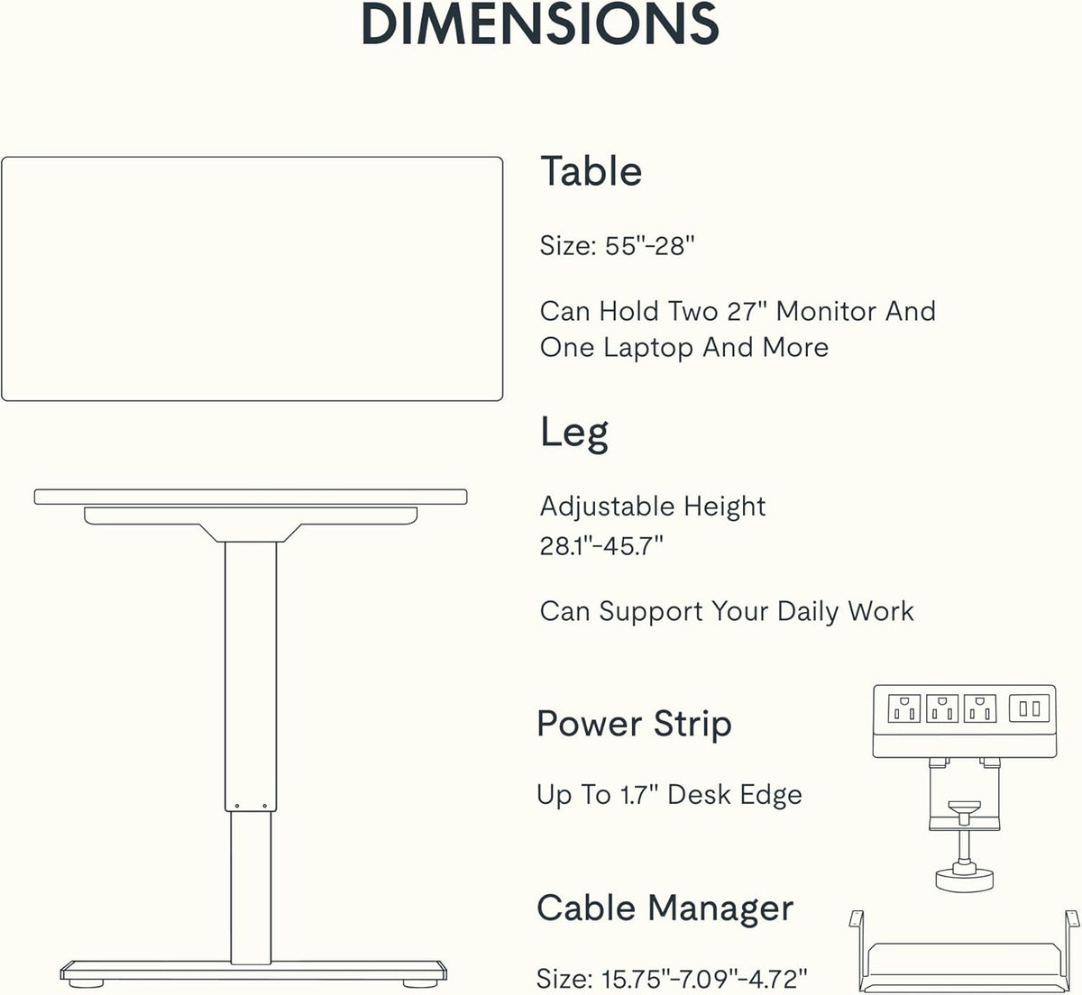 FLEXISPOT EN2 Whole-Piece Standing Desk with Clamp Power Strip, 55 x 28 Electric Stand Up Height Adjustable Desk with Cable Management (Black Frame + 55" Rustic Brown Desktop, 2 Packages)