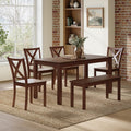 AMERLIFE 6-Piece Farmhouse Dining Table Set, 59" Wooden Table with 4 Chairs & Bench, Dining & Kitchen Room Set for 6, Space-Saving Rustic Dining Set, Walnut
