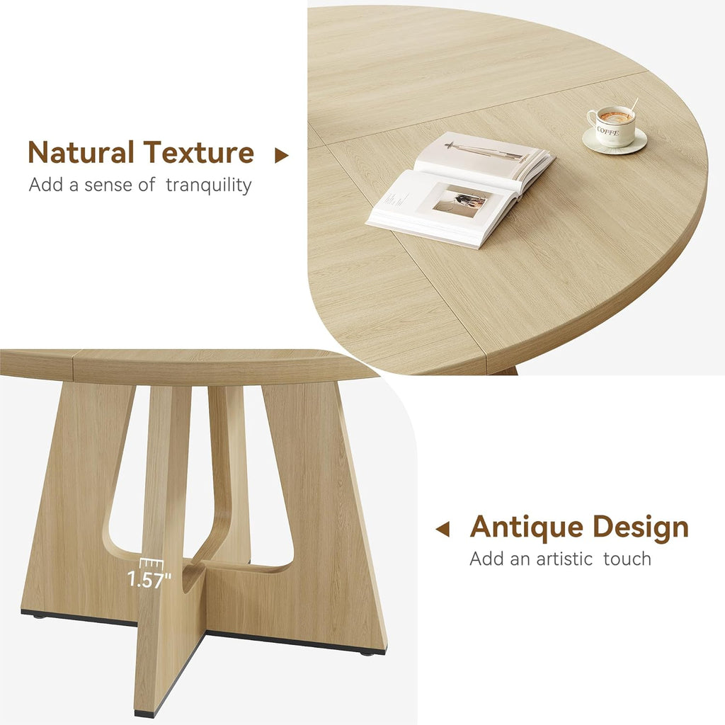 IDEALHOUSE 47" Round Dining Table Set for 4 to 6, Farmhouse Kitchen Table with Wooden Top and Pedestal Base, Circle Dinner Table for Dining Room, Kitchen Room - (No Chairs) (Burlywood)