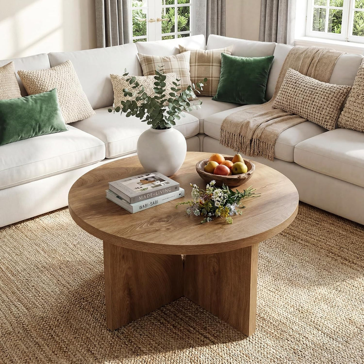 LITTLE TREE Round Coffee Table, 31.5-Inches Circle Center Table for Living Room, Modern Wooden Coffee Table for Small Space, Easy to Assemble, for Home Office, Small Space, Brown