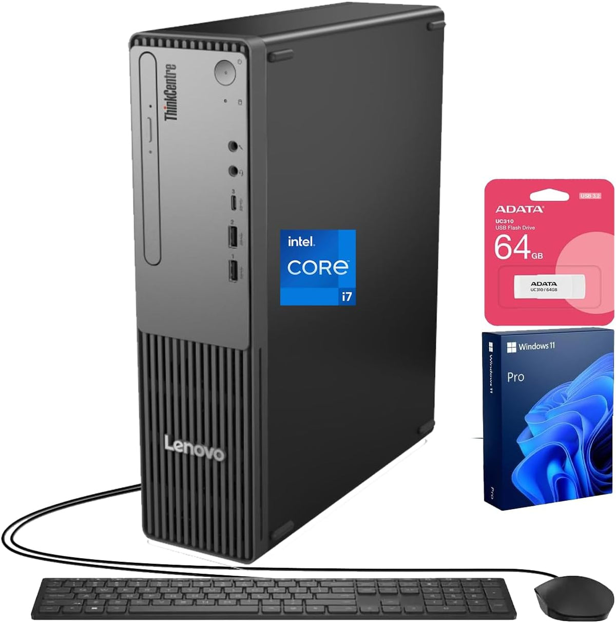 Lenovo ThinkCentre Small Form Factor Business Desktop, 13th Gen Intel Core i7-13620H, 16GB DDR5, 512GB SSD, HDMI, VGA, Wi-Fi, Wired KB & Mouse, Windows 11 Pro, Bundle with Adata 64GB USB Flash Drive