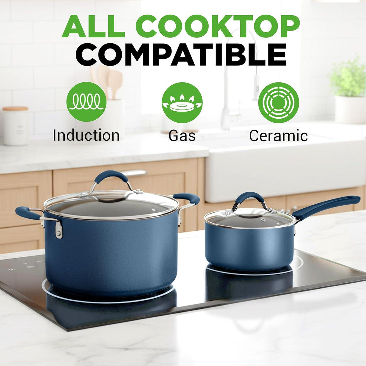 NutriChef Professional 20 Pc Pots and Pans Set Non Stick in Navy Blue - Includes Bakeware & Utensils, Induction Ready, Easy Clean