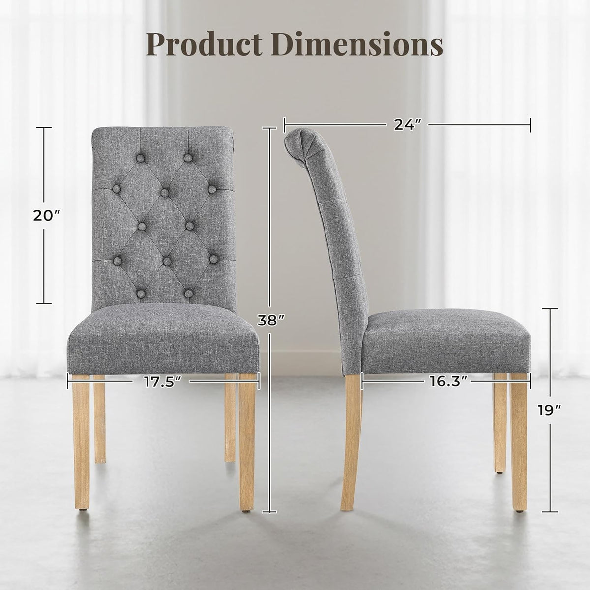 Yaheetech Dining Chairs Set of 4 Fabric Upholstered Button Tufted Kitchen Chairs with Solid Wood Legs for Home, Restaurant, Dining Room, Dark Gray