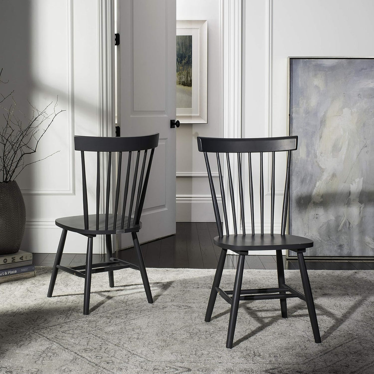 SAFAVIEH Furniture - Parker Spindle Dining Chair Set of 2 - Charcoal Grey - Solid Wood - Classic Windsor Design - Ideal for Dining Room, Kitchen, 17.3" Seat Height (AMH8500G-SET2)