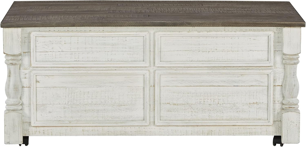 Signature Design by Ashley Havalance Farmhouse Lift Top Coffee Table with 4 Storage Drawers and Small Storage Tray, Whitewash