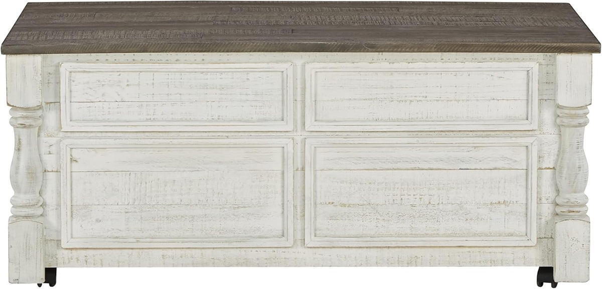 Signature Design by Ashley Havalance Farmhouse Lift Top Coffee Table with 4 Storage Drawers and Small Storage Tray, Whitewash