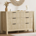 LIKIMIO Fluted 6 Drawers Dresser for Bedroom, 47" Wide Modern Chest of Drawers with Metal Handle, Wooden Dresser Storage Organizer for Living Room, Entryway, Hallway, Natural Oak